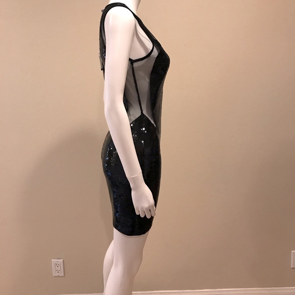 Black Sequins Mini Dress NEW Womens Size XS Extra Small Mesh Party Club Chic - Picture 6 of 14